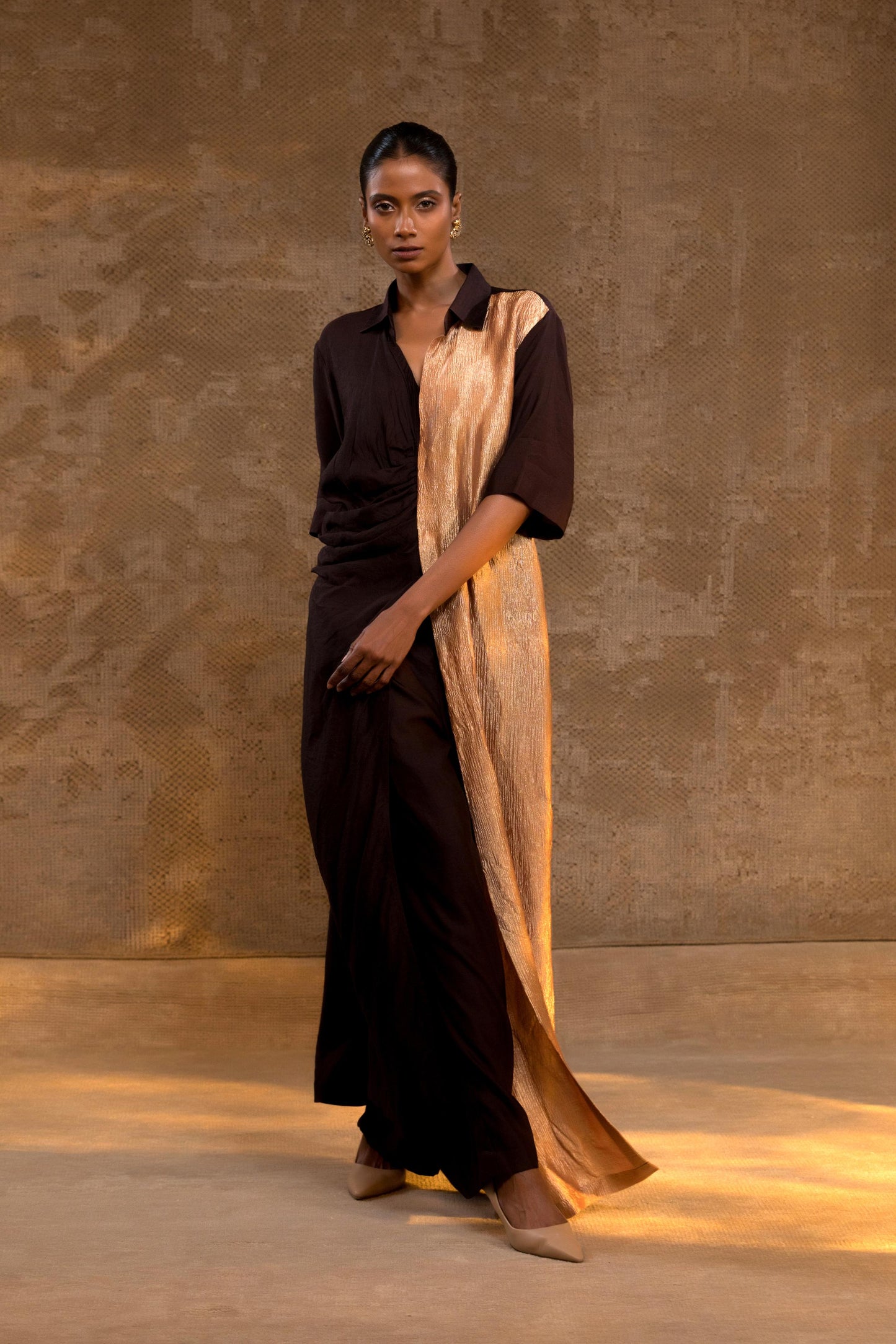 AGNEYA SILK DRAPE SHIRT SET