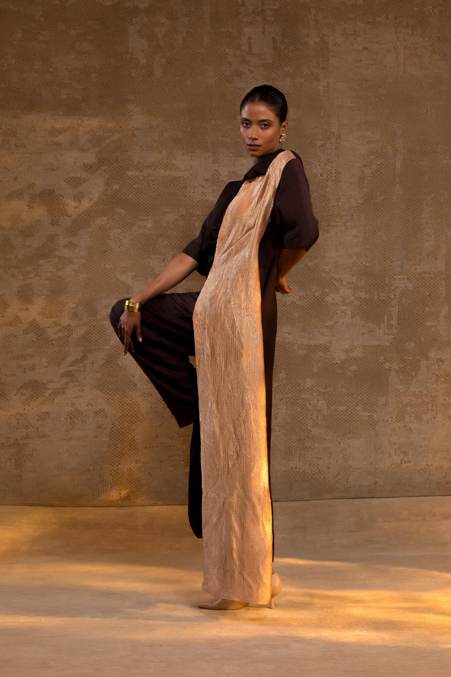 AGNEYA SILK DRAPE SHIRT SET