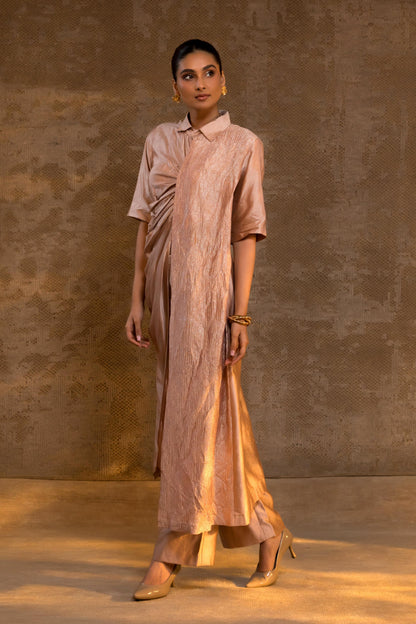 AGNEYA SILK DRAPE SHIRT SET