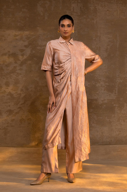 AGNEYA SILK DRAPE SHIRT SET