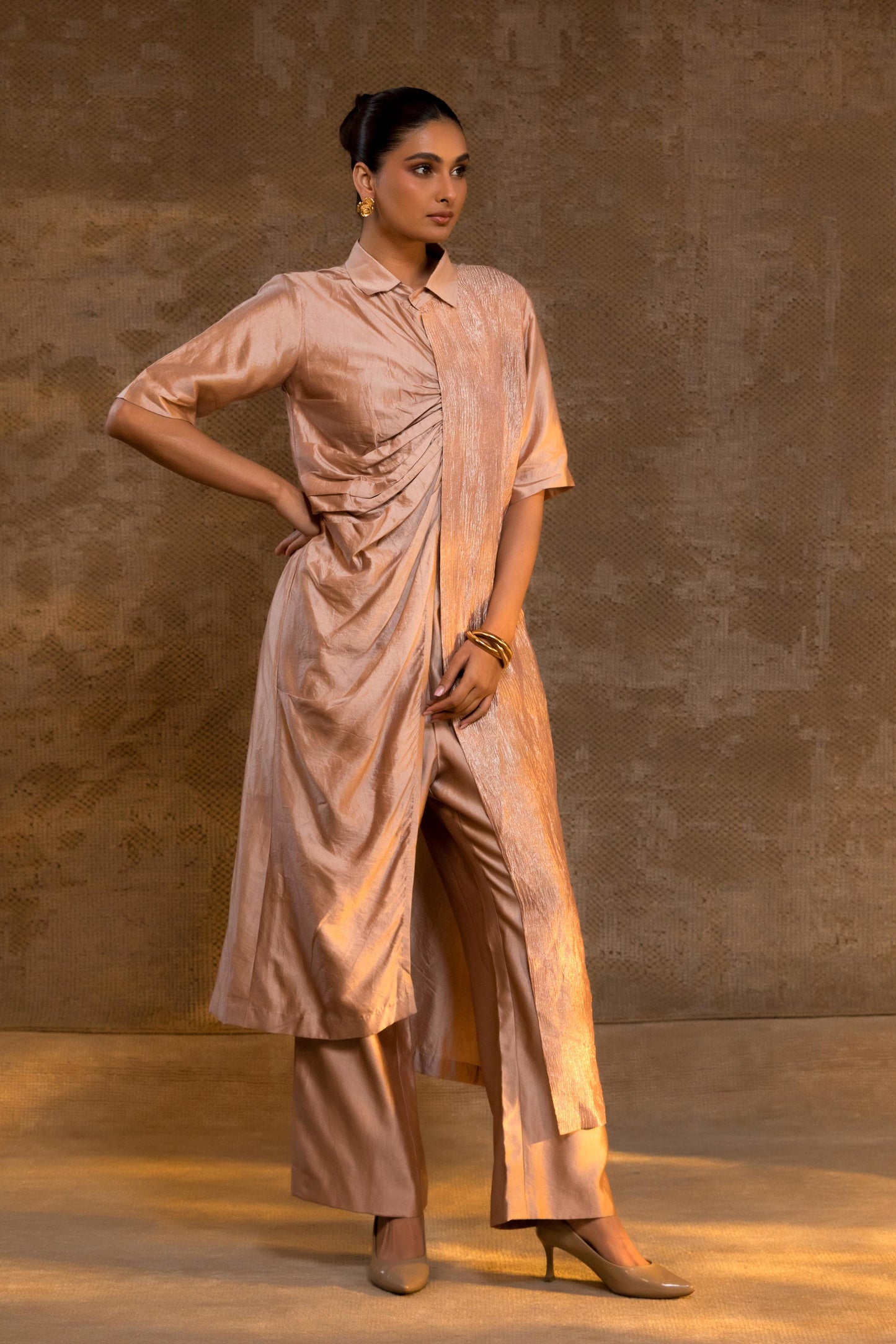 AGNEYA SILK DRAPE SHIRT SET