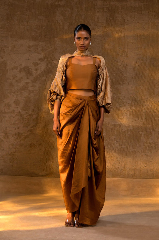 AGNEYA SILK DRAPED SKIRT 3 PCS SET