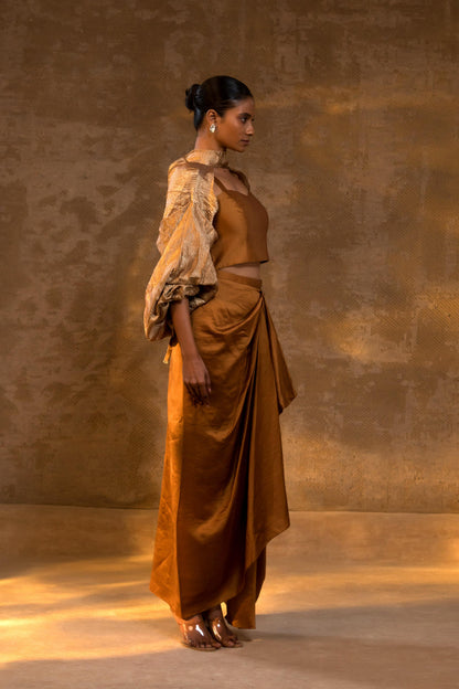 AGNEYA SILK DRAPED SKIRT 3 PCS SET