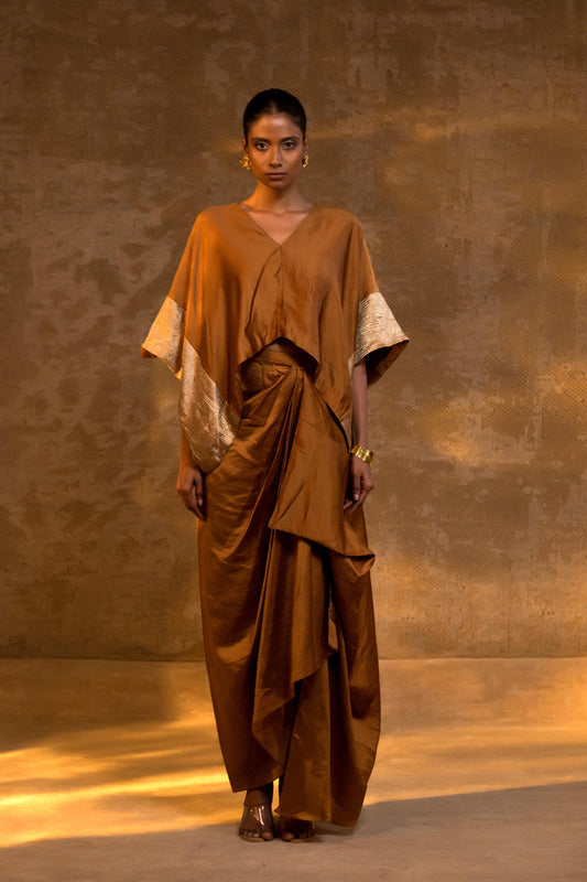AGNEYA SILK DRAPED SKIRT SET