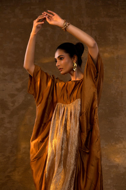 AGNEYA SILK & CRUSHED TISSUE KAFTAN DRESS