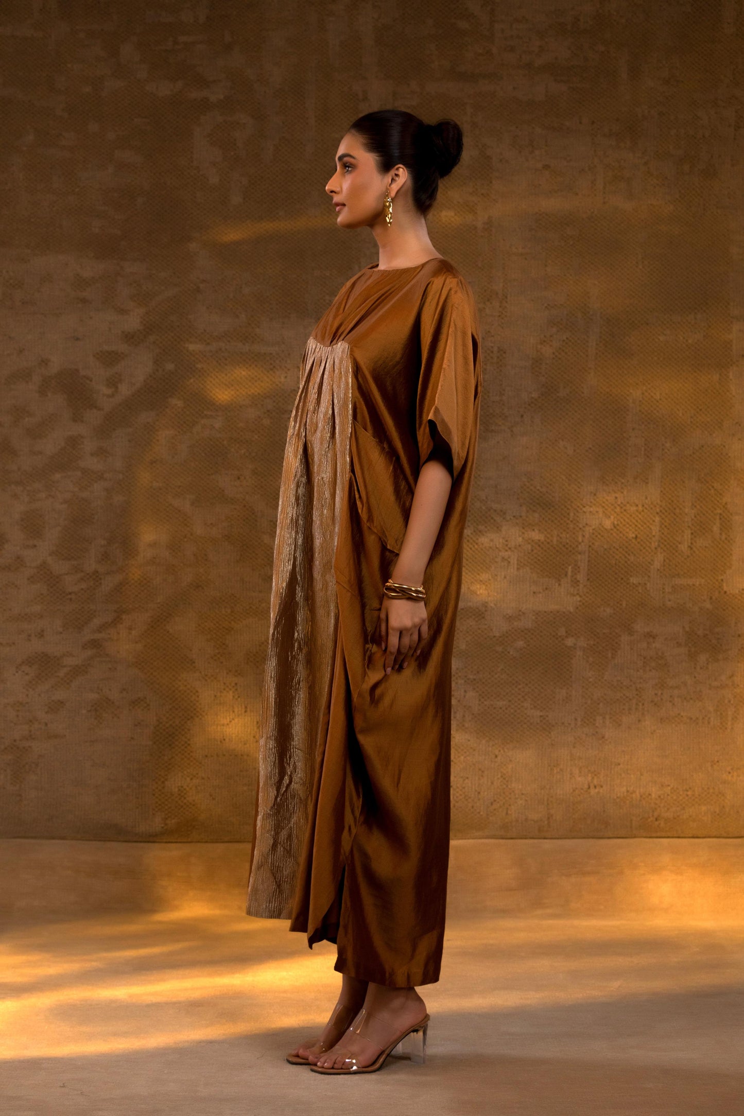 AGNEYA SILK & CRUSHED TISSUE KAFTAN DRESS