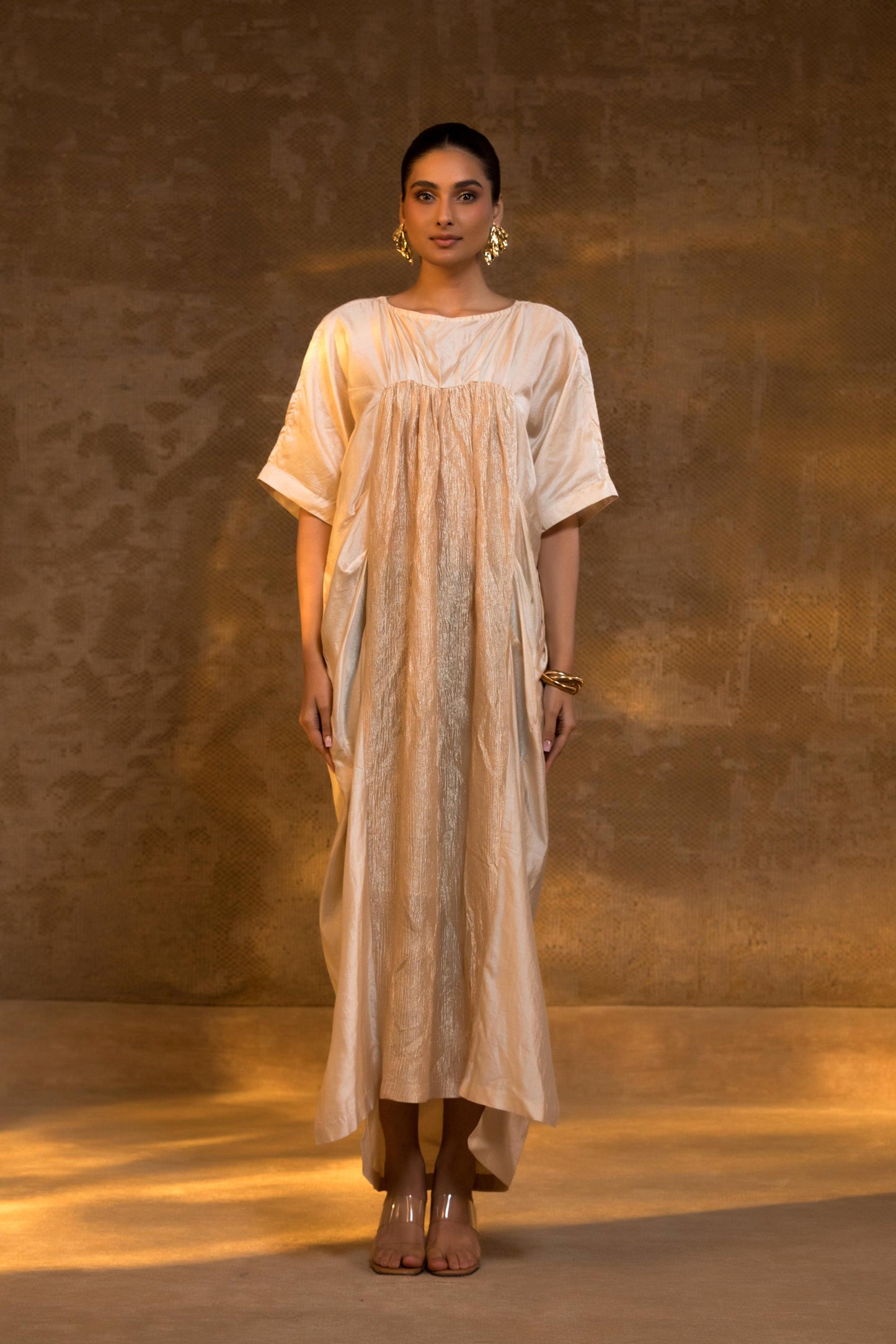 AGNEYA SILK & CRUSHED TISSUE KAFTAN DRESS