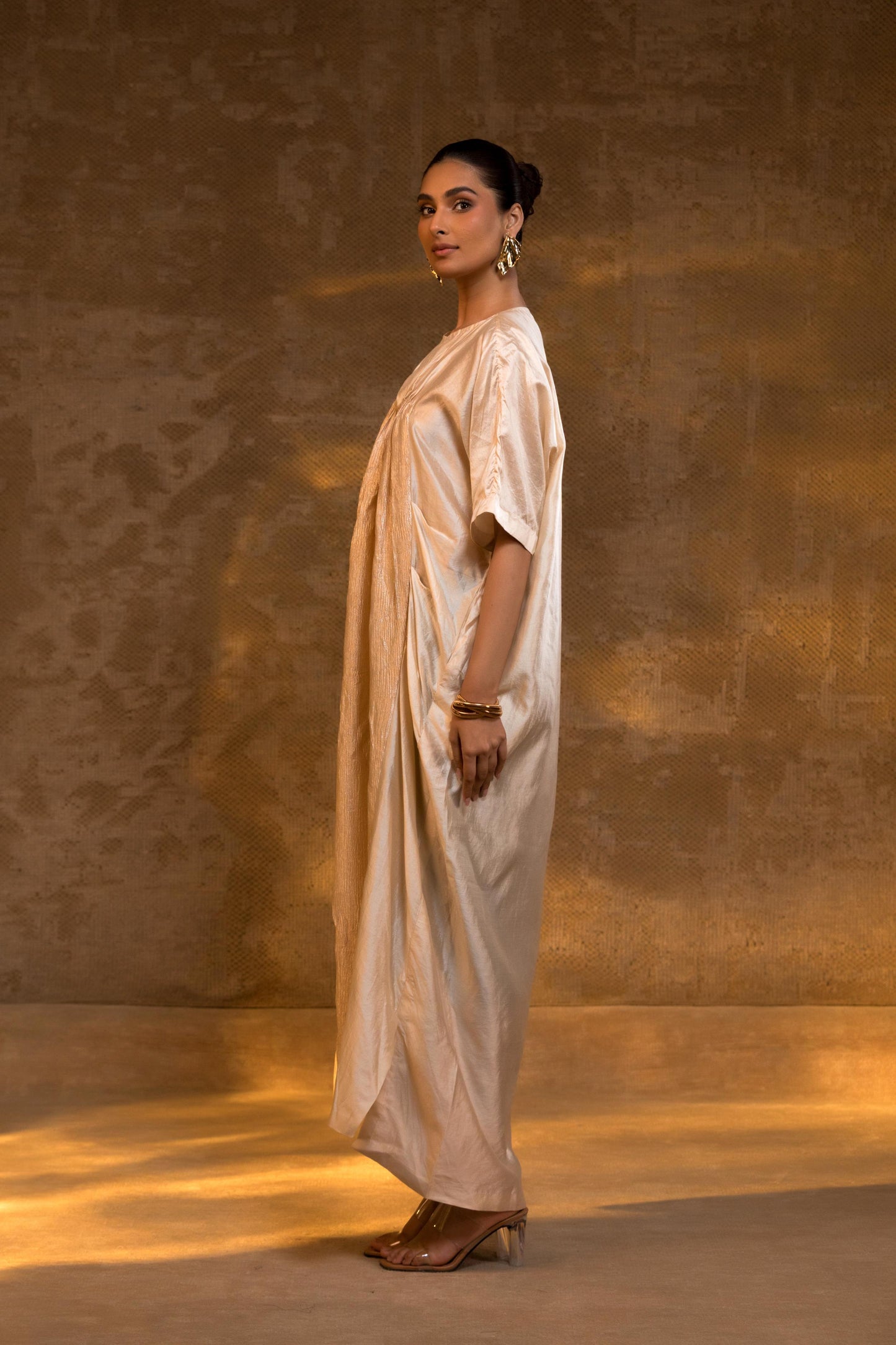 AGNEYA SILK & CRUSHED TISSUE KAFTAN DRESS