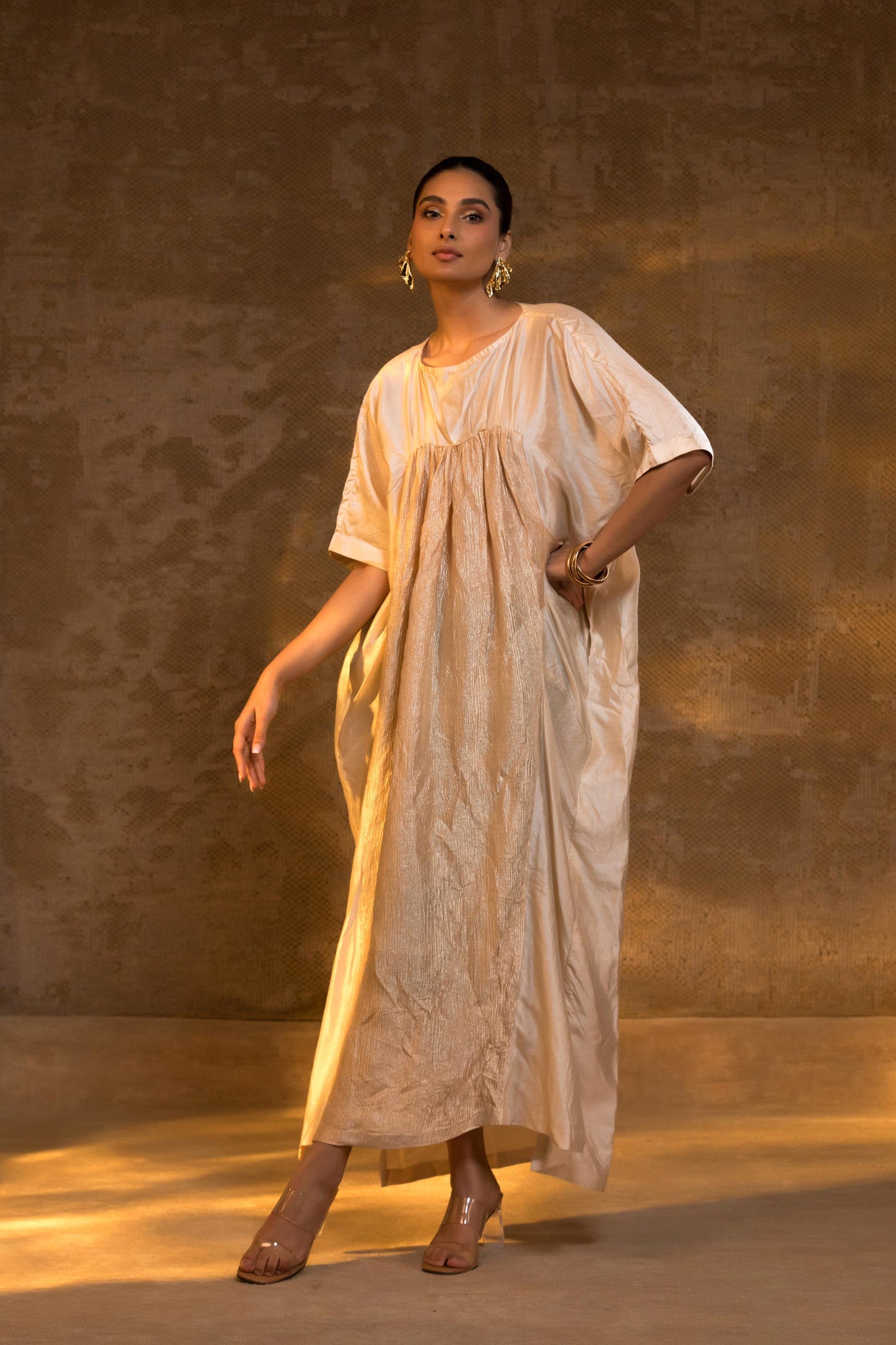 AGNEYA SILK & CRUSHED TISSUE KAFTAN DRESS