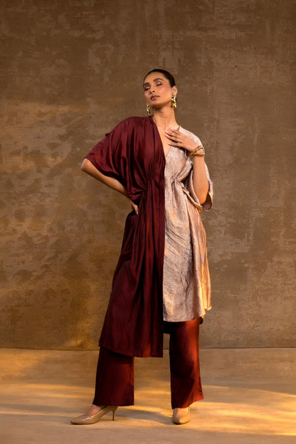 AGNEYA SILK & CRUSHED TISSUE KAFTAN SET