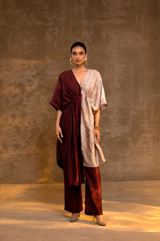 AGNEYA SILK & CRUSHED TISSUE KAFTAN SET
