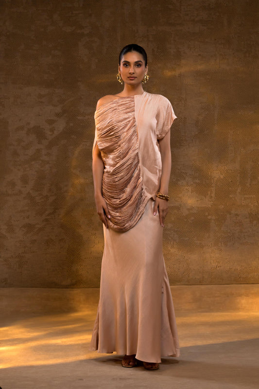 AGNEYA SILK ONE SHOULDER DRAPED SKIRT SET
