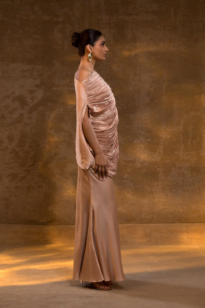 AGNEYA SILK ONE SHOULDER DRAPED SKIRT SET