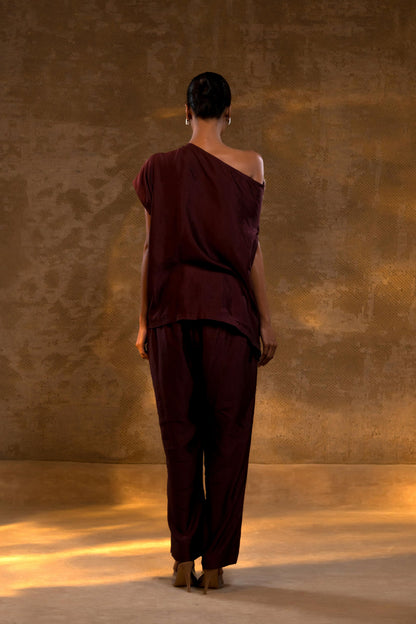 AGNEYA SILK ONE SHOULDER DRAPED SET