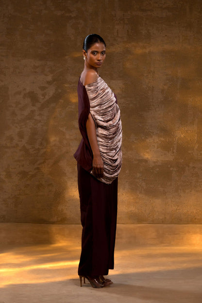 AGNEYA SILK ONE SHOULDER DRAPED SET
