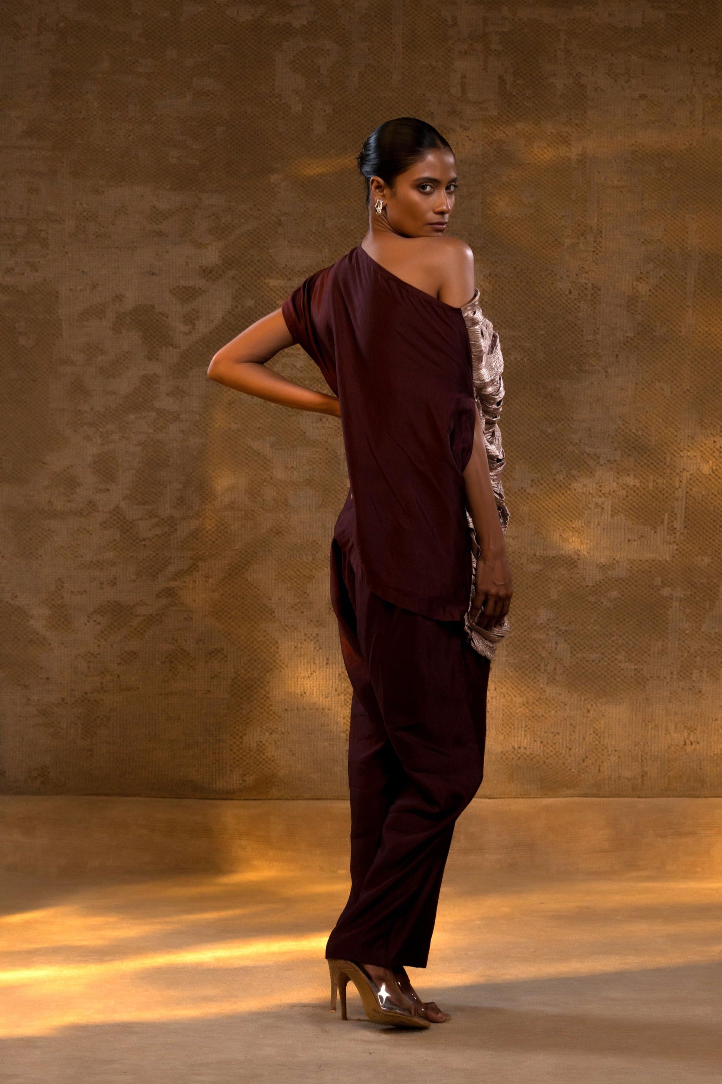 AGNEYA SILK ONE SHOULDER DRAPED SET