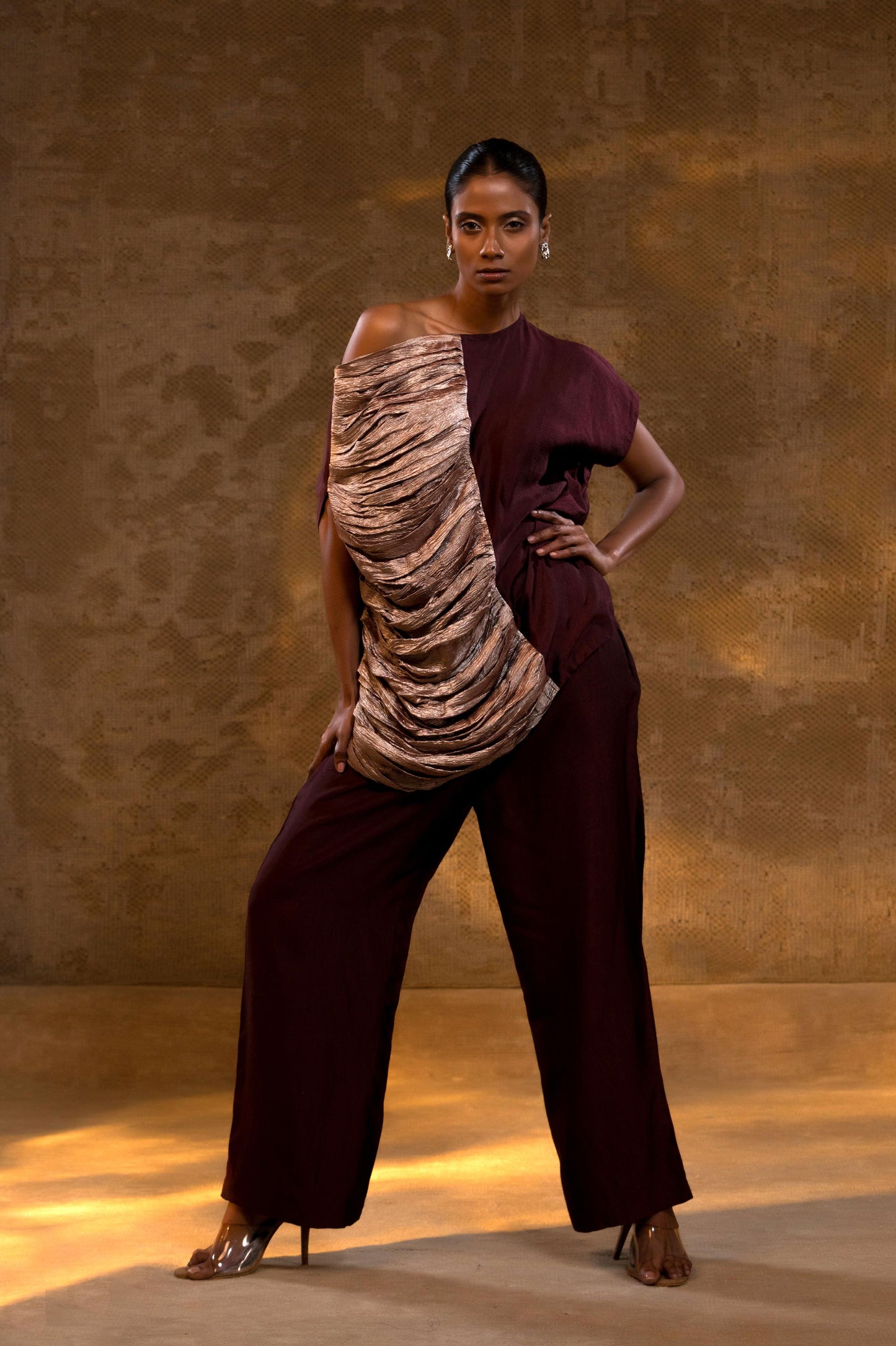 AGNEYA SILK ONE SHOULDER DRAPED SET