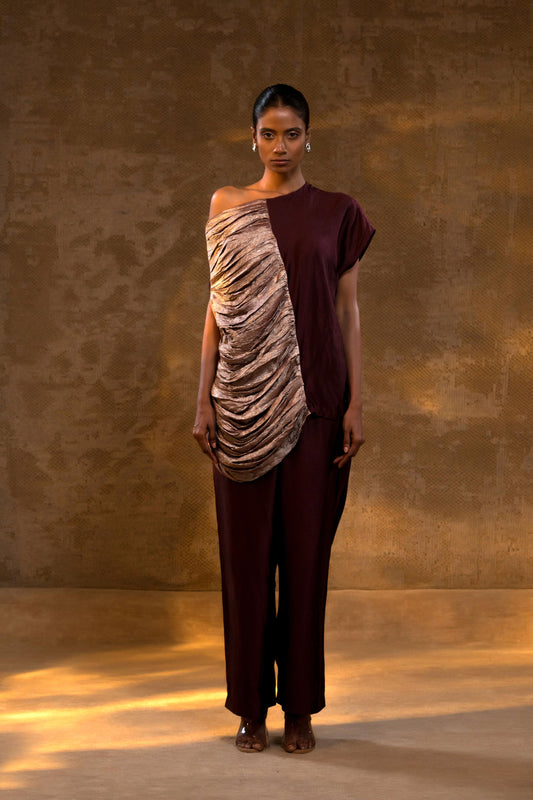 AGNEYA SILK ONE SHOULDER DRAPED SET