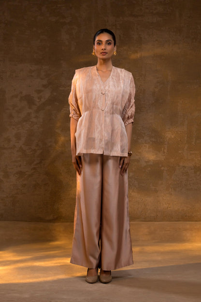 AGNEYA LAYERED SILK & TISSUE JACKET SET
