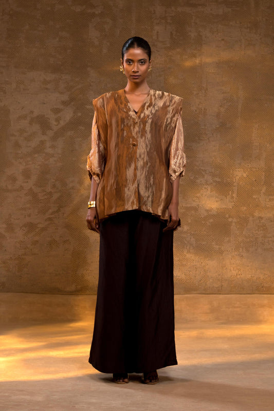 AGNEYA LAYERED SILK & TISSUE JACKET SET