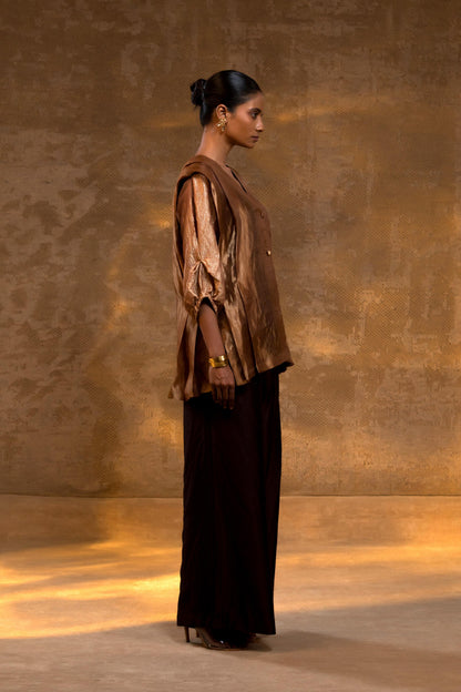 AGNEYA LAYERED SILK & TISSUE JACKET SET