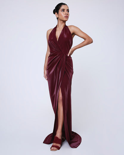 BORDEAUX COWL DRESS