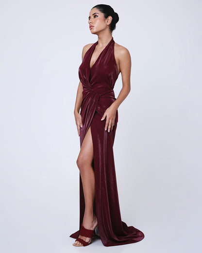 BORDEAUX COWL DRESS