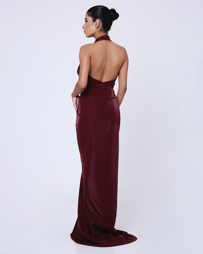 BORDEAUX COWL DRESS