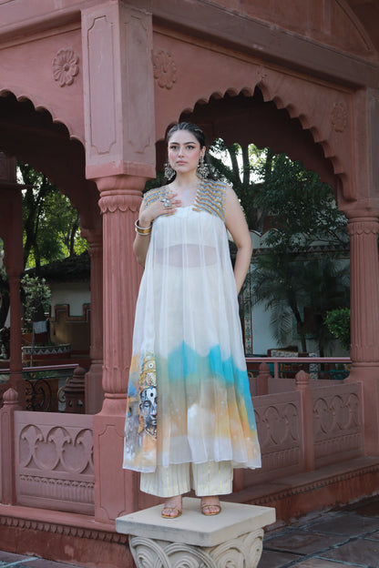 HAND PAINTED KOTA DORIA KURTA AND COTTON TUBE AND PANT