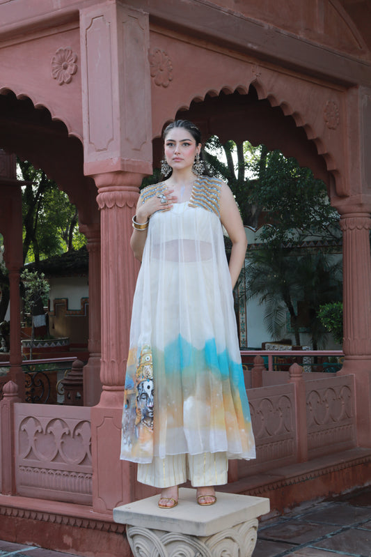 HAND PAINTED KOTA DORIA KURTA AND COTTON TUBE AND PANT