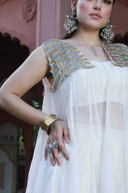 HAND PAINTED KOTA DORIA KURTA AND COTTON TUBE AND PANT
