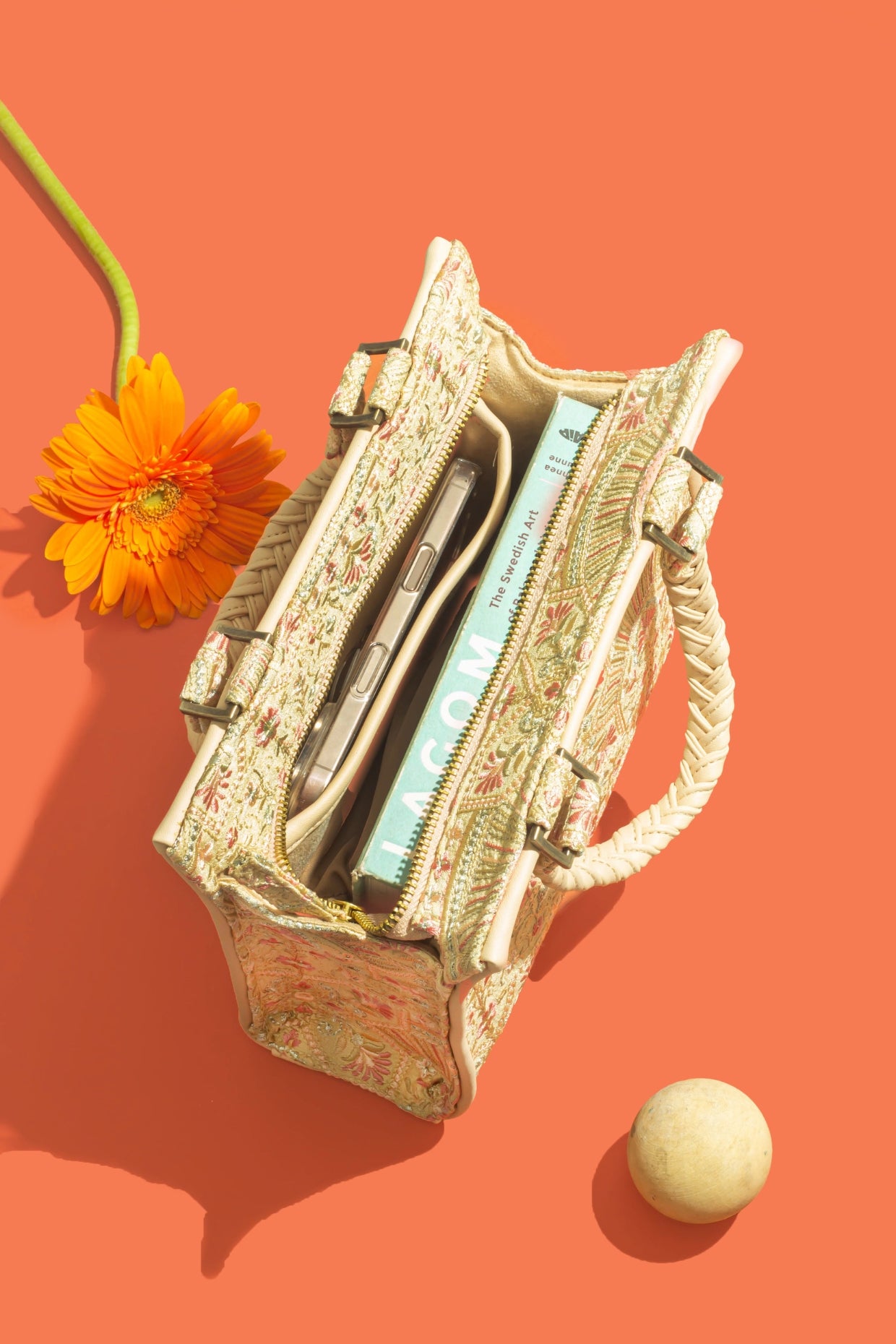 ASTRA THREAD EMBROIDERED HANDBAG - BEIGE