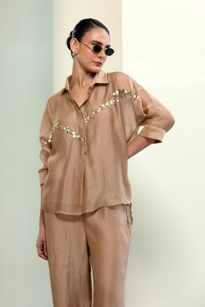 BEIGE SEQUINS SHIRT