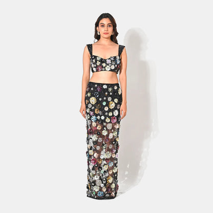 CHARLOTTE BLACK FLORAL SEQUIN EMBELLISHED MAXI CO-ORD SET