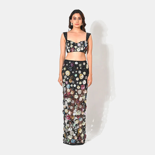 CHARLOTTE BLACK FLORAL SEQUIN EMBELLISHED MAXI CO-ORD SET