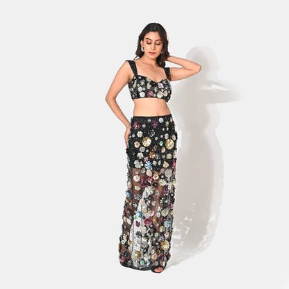 CHARLOTTE BLACK FLORAL SEQUIN EMBELLISHED MAXI CO-ORD SET
