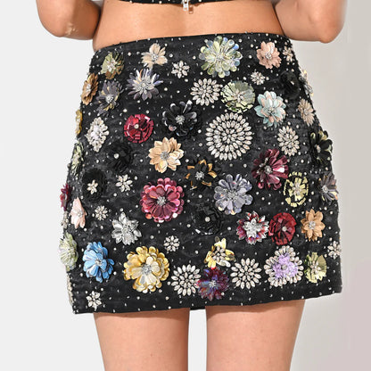 CHARLOTTE BLACK FLORAL SEQUIN EMBELLISHED MINI CO-ORD SET