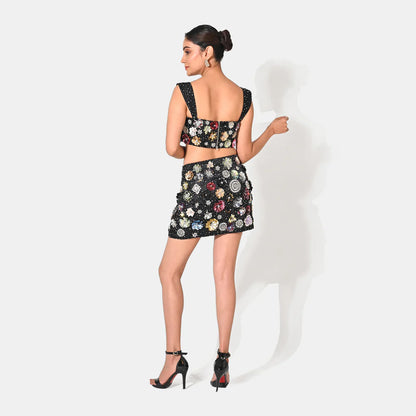 CHARLOTTE BLACK FLORAL SEQUIN EMBELLISHED MINI SKIRT