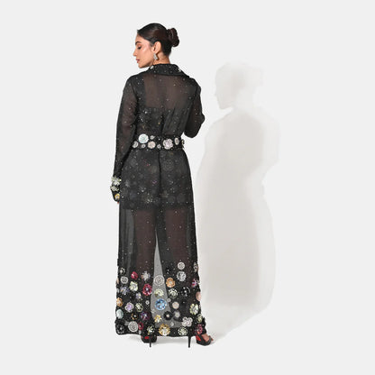 CHARLOTTE BLACK FLORAL SEQUIN EMBELLISHED TRENCH CO-ORD SET