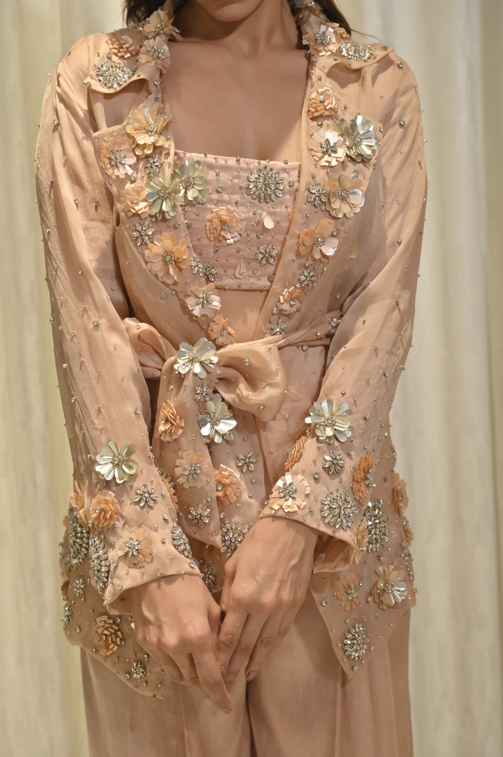 CHARLOTTE NUDE FLORAL SEQUIN EMBELLISHED JACKET