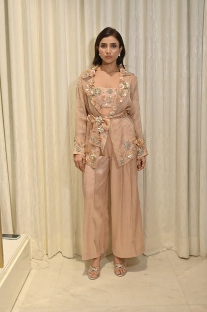 CHARLOTTE NUDE FLORAL SEQUIN EMBELLISHED JACKET CO-ORD SET