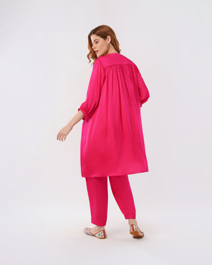 LILY - SMOCKED SILK DRESS WITH PLEATED PANTS