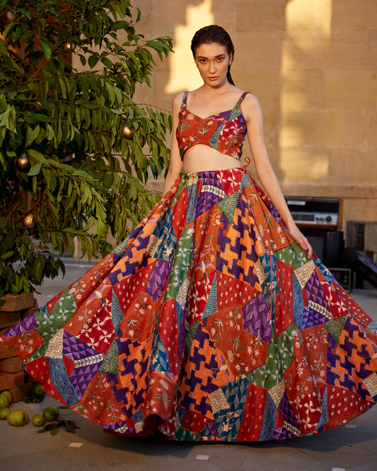 BURNT ORANGE LEHANGA