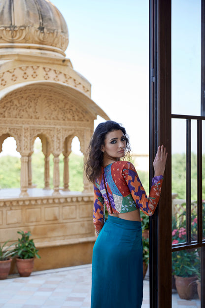 BURNT ORANGE & TEAL SKIRT SET