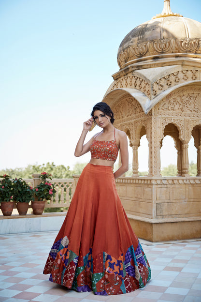 BURNT ORANGE LEHANGA