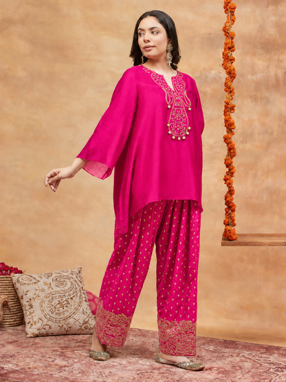 KEDAR GULAB HAND EMBROIDERED BANARASI FARSHI SET