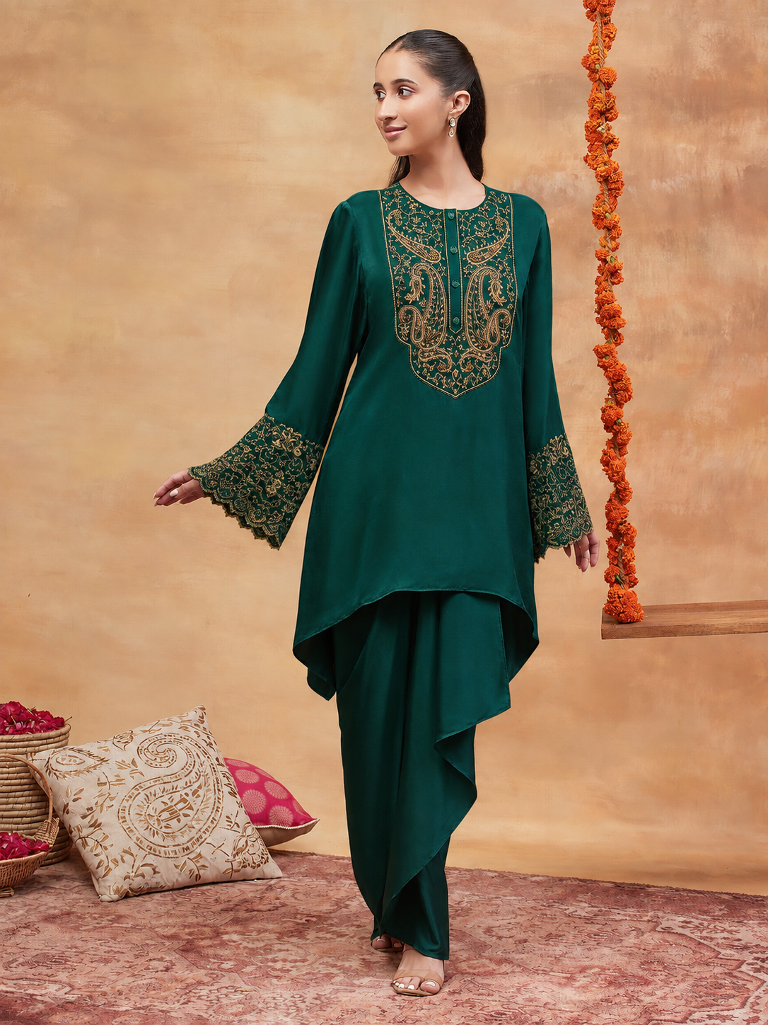 PANCHGANGA HARIT HAND EMBROIDERED BANARASI FARSHI  SET