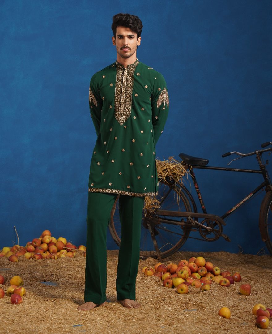 KETAN BOTTEL GREEN SHORT KURTA SET