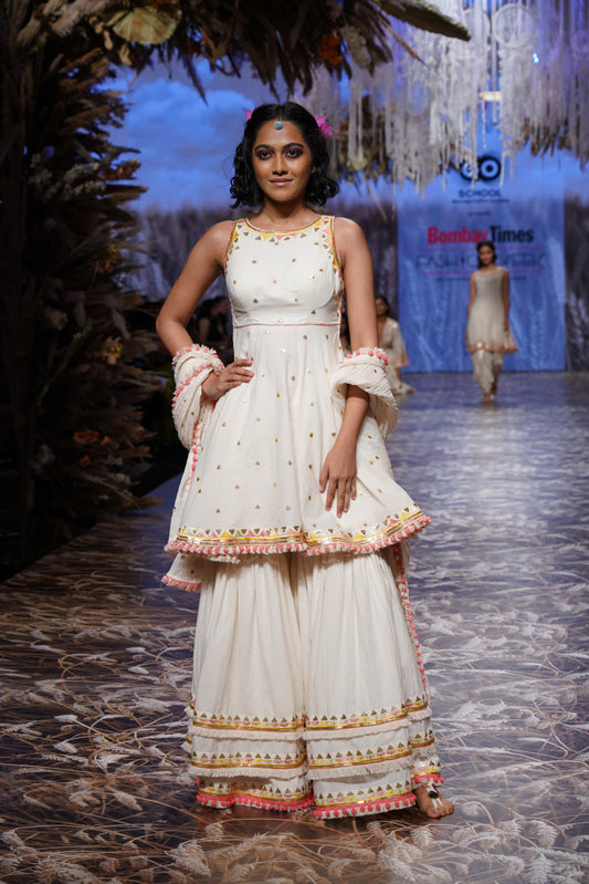 IVORY LAYERED SHARARA SET