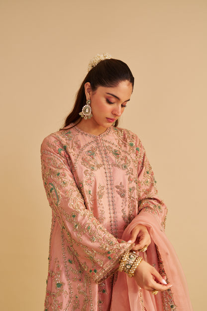 ALIRA - DABKA ZARDOZI EMBROIDERED BLUSH PINK KURTA & SALWAR WITH DUPATTA
